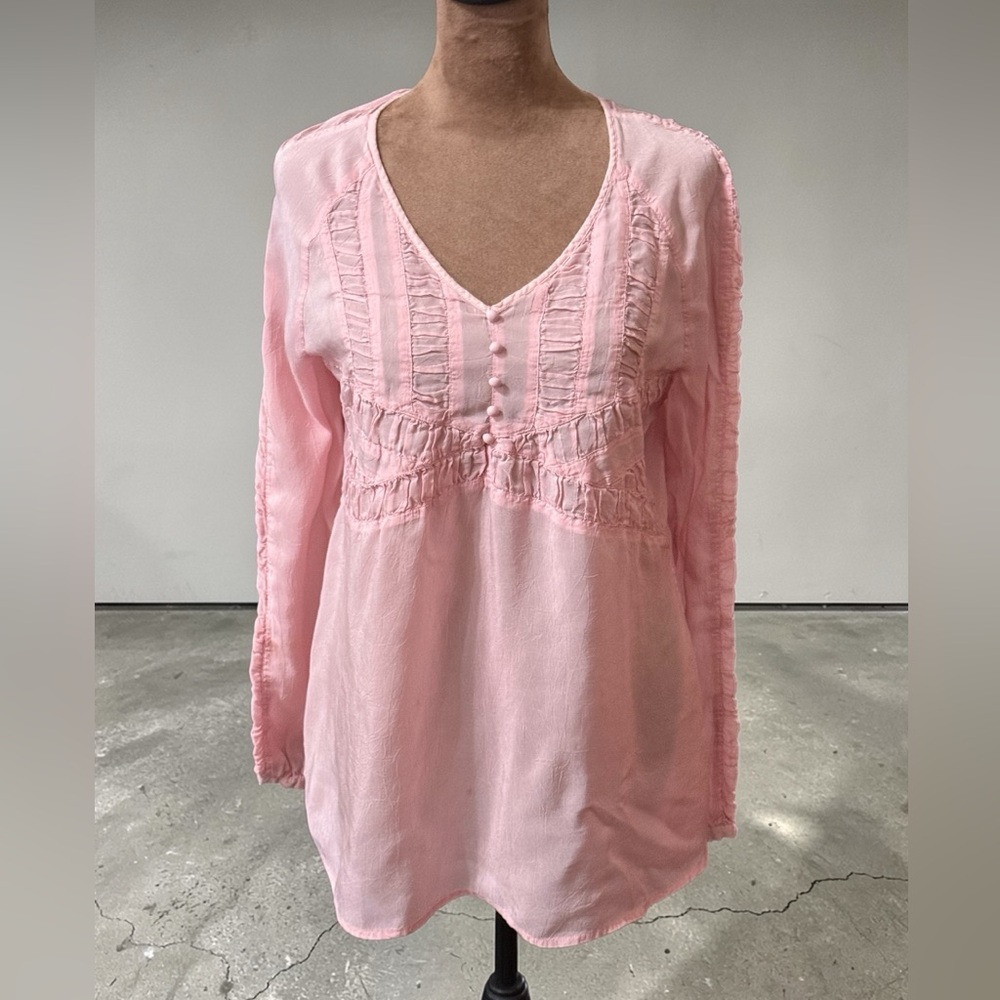 J Jill Pink Sheer Boho Peasant Long Sleeve Blouse Size Large